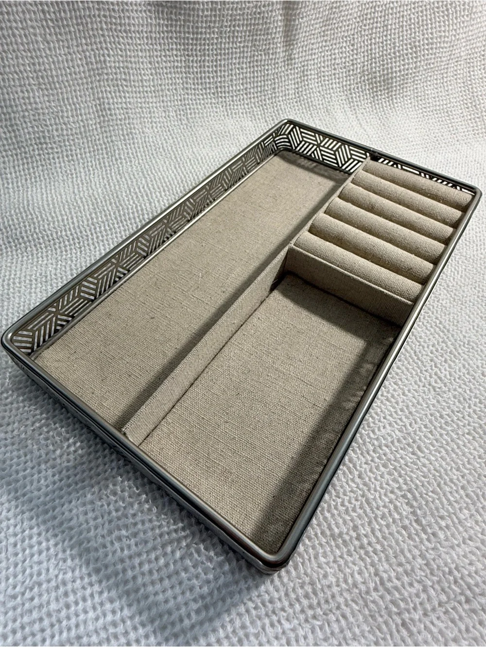 Umbra Loft Metal and Linen Jewelry Tray Organizer in Beige and Silver